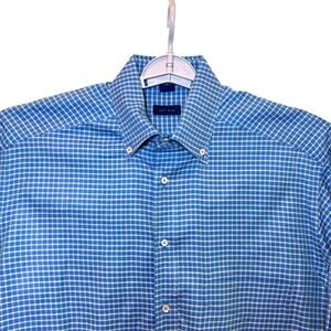 Jeff Rose Mens‎ Blue Gingham Button Down Shirt Large 100% Cotton Made in Italy